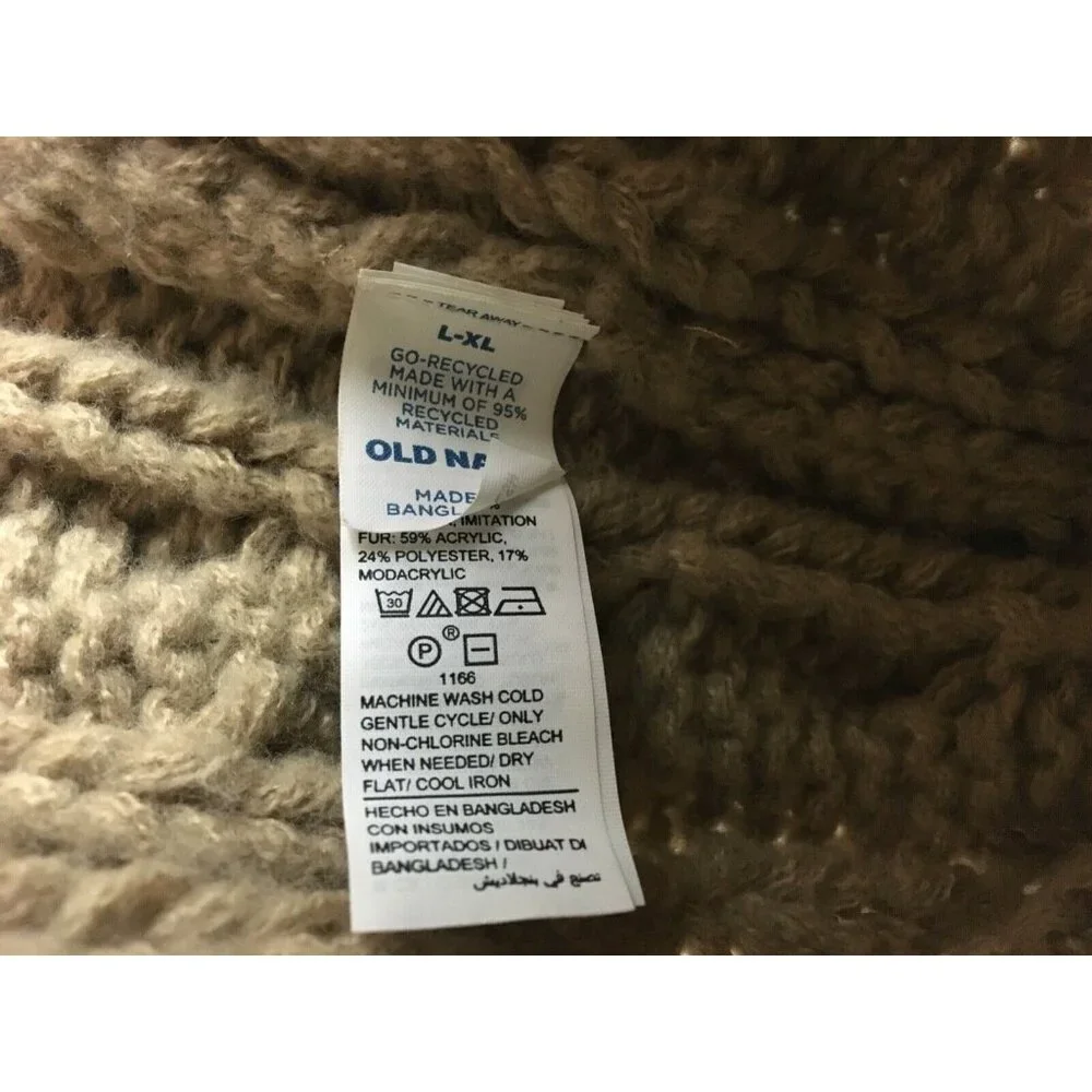 Old Navy Tan Cable Knit Faux Fur Pom Pom Beanie Hat Girls L XL NWT